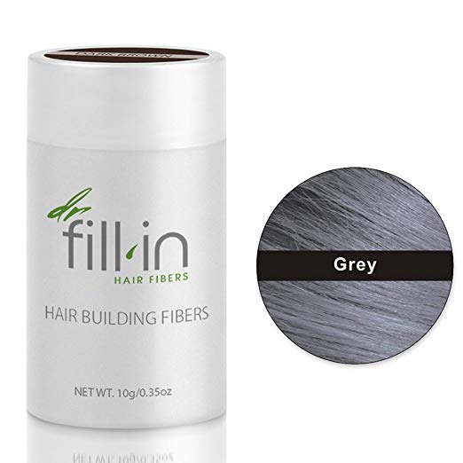 Dr. Fill-In Grey Hair Fibers (10g Can) Refill for Fine Hair | Thick and Fuller Hair Instantly | Instantly Enhance & Fill in Thinning Areas & Bald Spots | 100% Natural & pH balanced