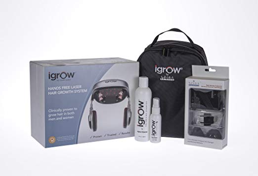 iGrow Hands-Free Laser LED Light Therapy Hair Regrowth Rejuvenation System - Premium Travel Package