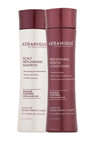 Keranique Damage Control Scalp Replenishing Shampoo and Conditioner Set, 8 Fl Oz - Keratin Amino Complex, Sulfate, Dyes and Parabens Free | Fortifies, Protects, Decrease Breakage, Restores Moisture