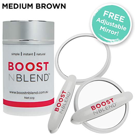 BOOSTnBLEND Medium Brown Hair Loss Concealer with BONUS FREE ADJUSTABLE MIRROR