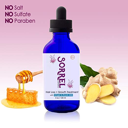 Anti Hair Loss Growth Treatment for Women Men w Ginger Royal Jelly by Sorrel Cosmetics Thin Thinning Scalp Dropper Gotero Anti Caida Drops Caida Del Cabello Regrowth Serum Botanical Hibiscus 4 Ounce