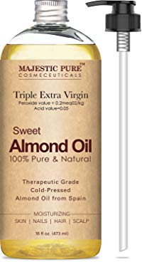 Majestic Pure Sweet Almond Oil, Super Triple A Grade Quality, 100% Pure and Natural from Spain, Cold Pressed, 16 fl oz.