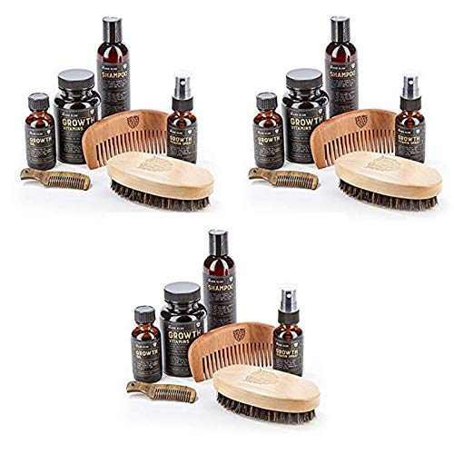 Advanced Beard Growth Kit | The Beard Club | Growth Vitamins, Beard Oil, Shampoo, Beard Spray, Combs, and Brush (3 Pack)