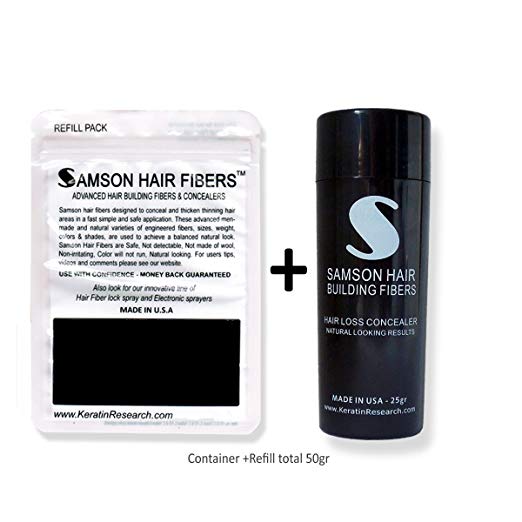 Hair Fibers by Samson Best Hair Loss Concealer Building Fibers Containers & Refills for all brand names Made in USA (Medium Brown Combo-Saver)