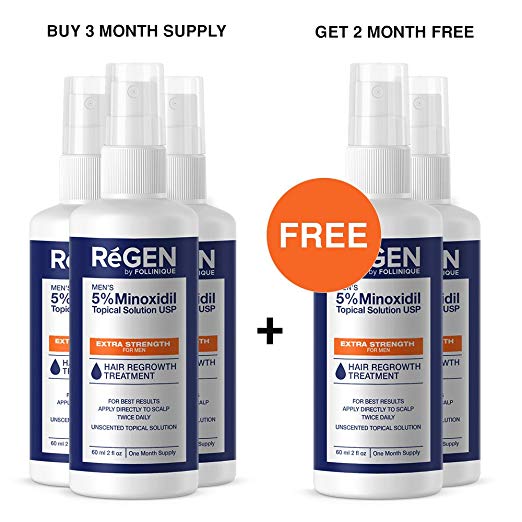 ReGEN – Hair ReGROWTH Treatment for MEN – Maximum Strength - Fully FDA Approved Key Ingredients – Fast Acting, Clinically Proven Results in 2 months – STOP Hair Loss & START Hair Growth! (5 Bottles)