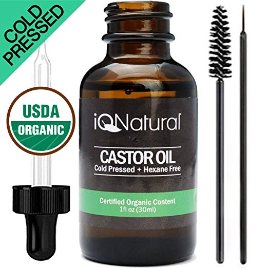 Castor Oil For Eyelashes - 100% USDA Certified Pure Cold Pressed - Boost Eyebrow Growth Serum, Longer Eyelash Serum & Eyebrows, Face and Skin with - includes Treatment Applicator Kit 1oz (30ml)