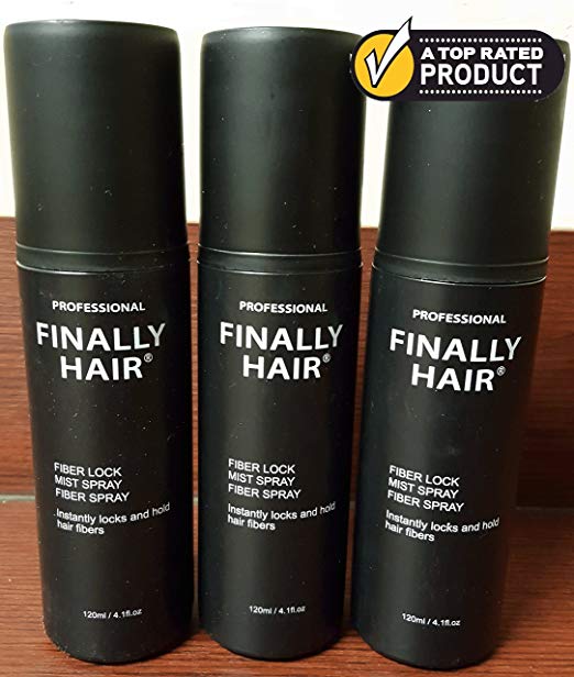 Hair Building Fiber STRONG Fiber Lock Hair Spray 3 Pack by Finally Hair (can be used with competitors fibers like Toppik, Xfusion, Strand, Cuuva, Efficient, Fibrex, Bosley)