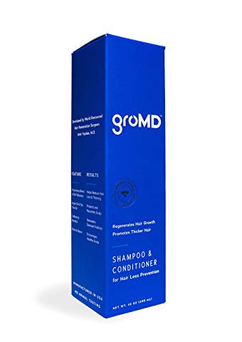 GroMD Hair Growth & Hair Loss Prevention Shampoo & Conditioner, 10oz Bottle, Doctor-Developed Proprietary Blend of DHT Blockers, Argan Oil, Caffeine, Biotin, Daily Use for All Hair Types, Men & Women